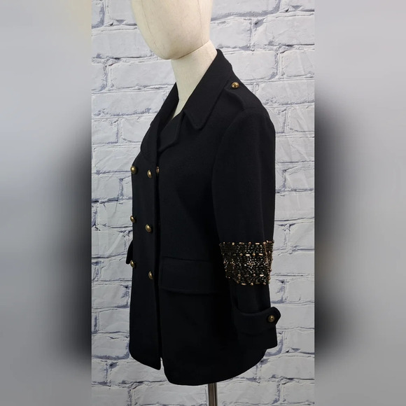 Gryphon New York Beaded Pea Coat Winter Jacket Military Wool Cashmere sz Medium - Picture 8 of 15